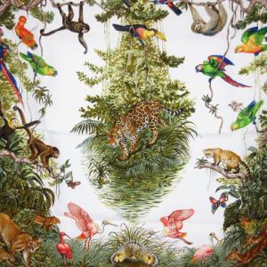HERMES カレ90 EQUATEUR 赤道直下 スカーフ アニマル柄 シルク オリーブ