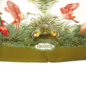HERMES カレ90 EQUATEUR 赤道直下 スカーフ アニマル柄 シルク オリーブ