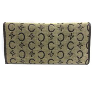 CELINE ヴィンテージ 三つ折り 長財布 ロングウォレット ジャガード 総柄 ベージュ RRR AA