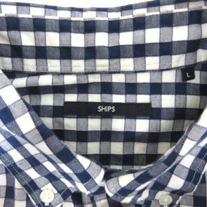 SHIPS 近年モデル 111-10-0198 チェックシャツ 長袖 コットン リネン ネイビー