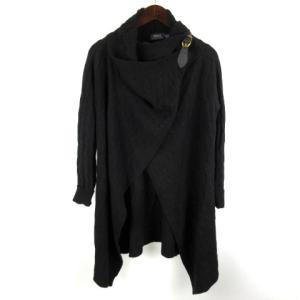 近年モデル ケーブル ニット カーディガン 長袖 カシミヤ混 ベルト S ブラック