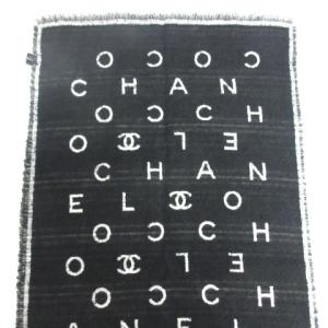CHANEL マフラー カシミヤミックス ココマーク バイカラー ブラック