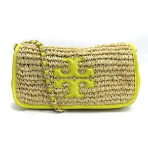 チェーン ショルダーバッグ ロゴ ストロー レザー ベージュ イエロー 鞄