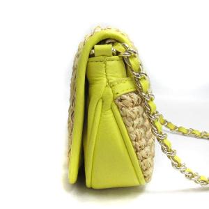 TORY BURCH チェーン ショルダーバッグ ロゴ ストロー レザー ベージュ イエロー 鞄