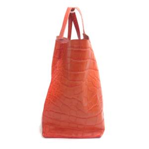 FURLA クロコ型押し トートバッグ ハンドバッグ レザー オレンジ