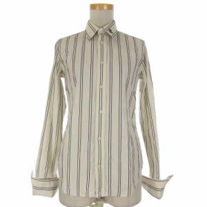 長袖 シャツ 刺繍 ストライプ 7 アイボリー ブラック 220711EE SM0