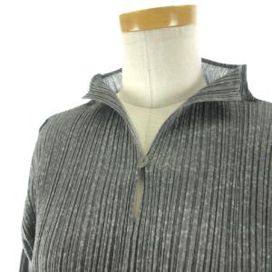 PLEATS PLEASE ISSEY MIYAKE ハイネック カットソー 長袖 プリーツ 3 グレー