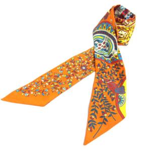 L ARBRE DE VIE 生命の木 ツイリー シルク スカーフ オレンジ