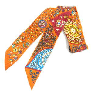 HERMES L ARBRE DE VIE 生命の木 ツイリー シルク スカーフ オレンジ