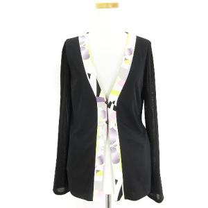 カーディガン 長袖 Vネック 花柄 38 ブラック