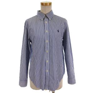 ストライプ シャツ ブラウス 長袖 ポニー刺繍 ボタンダウン BD ブルー ホワイト SM0