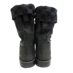 LOUIS VUITTON ダミエ エンジニアブーツ レザー ニット ブラック 5.5