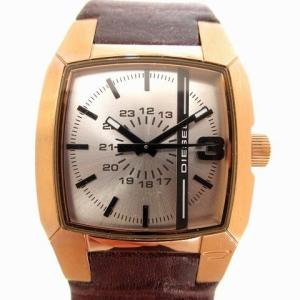 腕時計 クオーツ DZ1702 3針 スクエア シルバー文字盤 ゴールドケース レザーバンド 茶 ブラウン SM0