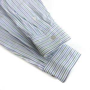 HERMES ボタンダウン シャツ 長袖 ストライプ 41 ホワイト ブルー AA