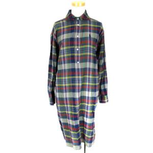 チェック シャツ ワンピース ミモレ 長袖 ポニー 刺繍 ハーフボタン 0 マルチカラー