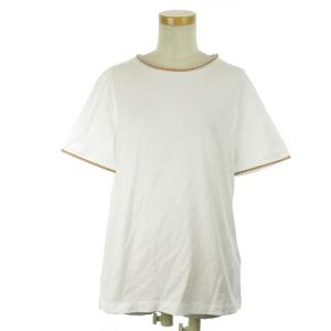 Tシャツ カットソー 半袖 クルーネック レザー コットン ホワイト M