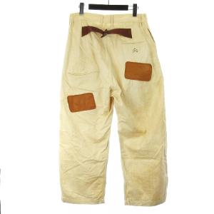 KAPITAL パンツ USED加工 パッチワーク レザー シンチバック コットン ベージュ 3