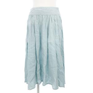 スカート ロング リネン ギャザー フレア ライトブルー