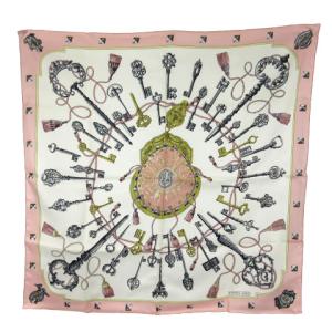 LES CLES カレ90 スカーフ ストール 鍵 総柄 シルク マルチカラー