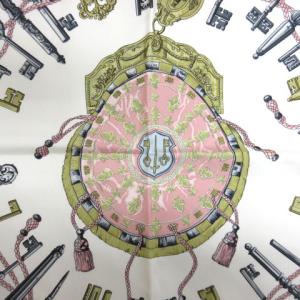 HERMES LES CLES カレ90 スカーフ ストール 鍵 総柄 シルク マルチカラー
