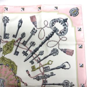 HERMES LES CLES カレ90 スカーフ ストール 鍵 総柄 シルク マルチカラー