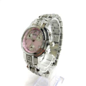 FENDI ズッカ クロノグラフ クォーツ 腕時計 ウォッチ ピンクシェル文字盤 3針 4500L シルバー ピンク
