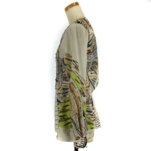ETRO チュニック カットソー 長袖 ペイズリー シルク混 ハーフボタン ピンタック 38 ホワイト