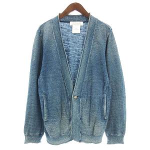 カーディガン ニット Vネック コットン ブルー