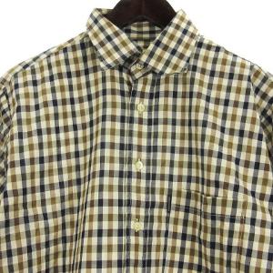 Aquascutum シャツ 半袖 胸ポケット チェック コットン ベージュ系 M