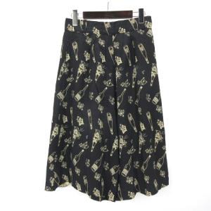 Lois CRAYON ガウチョ パンツ 総柄 クロップド ブラック M 221017E