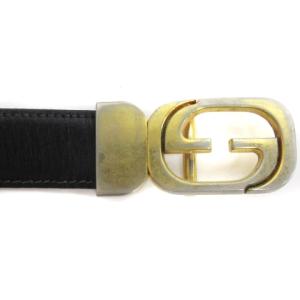 GUCCI ヴィンテージ GGロゴ ベルト レザー イタリア製 ゴールドカラー ブラック 11523 AA