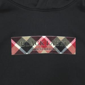 BLACK LABEL CRESTBRIDGE ボックスCBチェック プルオーバー パーカー 長袖 裏起毛 ロゴ プリント M ブラック