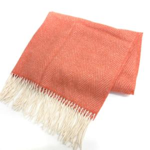 マフラー ストール 大判 フリンジ ウール サーモンピンク