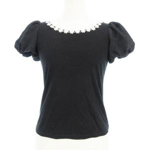 カットソー Tシャツ 半袖 パフスリーブ フラワーレース ブラック 38