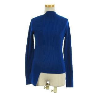 19AW ニット カットソー 長袖 ボトルネック アシンメトリー 切替 ウール ブルー