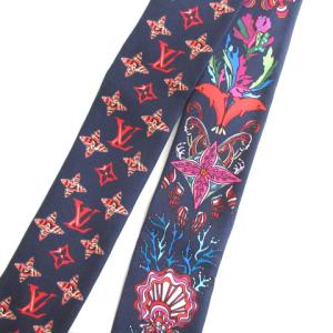 LOUIS VUITTON バンドーBB シーオブラブ スカーフ ロゴ シルク100％ ネイビー M73869