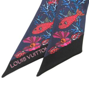 LOUIS VUITTON バンドーBB シーオブラブ スカーフ ロゴ シルク100％ ネイビー M73869