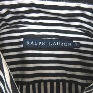 RALPH LAUREN ストライプ シャツ 長袖 7 ブラック ホワイト 230110E