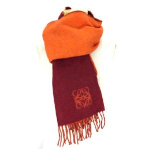 LOEWE マフラー ストール アナグラム フリンジ バイカラー ウール オレンジ レッド
