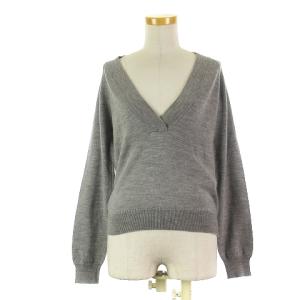 ニット セーター 長袖 Vネック 無地 ウール グレー