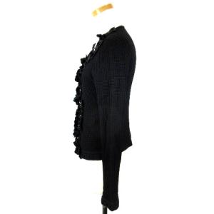 EPOCA 花柄 ニット カーディガン 長袖 刺繍 クルーネック 40 ブラック