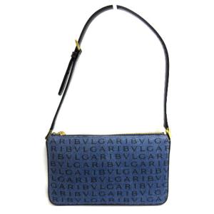 BVLGARI ロゴマニア デニム ハンド バッグ ワンショルダー 総柄 インディゴ