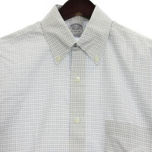 Brooks Brothers REGENT FIT シャツ 長袖 ボタンダウン チェック コットン ブルー ホワイト 14.5 SM0