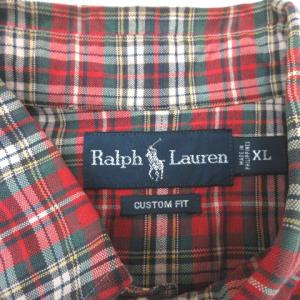 RALPH LAUREN ボタンダウン シャツ 長袖 チェック レッド系 XL 230214E
