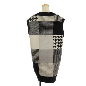 Grace Class ブロックチェック ニット ベスト Vネック コットン ブラック 36