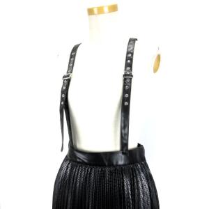 Diagram 22AW サスペンダー パンチング レザーライク プリーツ スカート ロング 36 ブラック