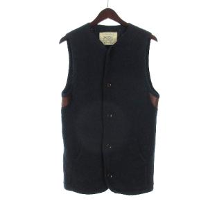 ベスト ニット Vネック ウール レザー ネイビー 2