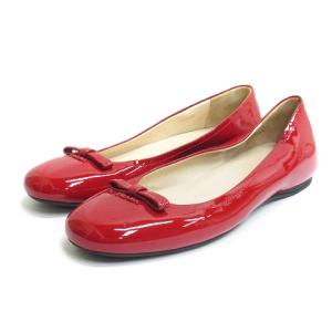 フラットシューズ パンプス リボン エナメル レザー レッド