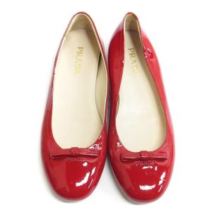PRADA フラットシューズ パンプス リボン エナメル レザー レッド
