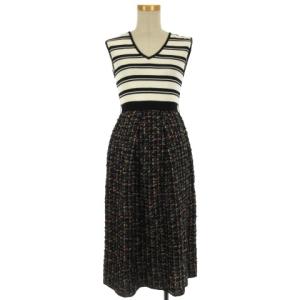 19AW ツイード タイト ニット ワンピース ノースリーブ 36 ブラック系 230306E ECS